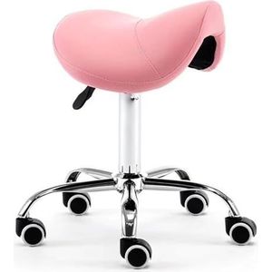 JAVPTAV Zadelstoel, zadelstoel, ergonomische zadelkruk voor tandartspraktijk, draaibare, verstelbare rolstoel met wielen, salonstoel van PU-leer voor tattoo, schoonheid, wimpers, massage (roze)