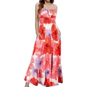 Floriesta - Maxi-jurk met bloemencami, Blinky Charm-jurk, maxi-jurk Bloemen 3/4-jurken met lange mouwen en zakken voor dames (XL,F)