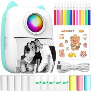 CYJJYZ Miniprinter Draagbare thermische printer Draadloze Bluetooth mini-fotoprinter Smartphone-zakprinter Mobiele fotoprinter Compatibel met iOS en Android voor notities, dagboeken en foto's (blauw)