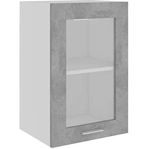vidaXL hangende glazen kast spaanplaat wandkast opslag plank montage kast keukenmeubilair wandmontage woonkamer. Grijs (Concrete Grey)