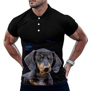 Zwarte Teckel Puppy Hond Grappige Mannen Polo Shirt Korte Mouw T-shirts Klassieke Tops Voor Golf Tennis Workout
