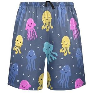 LI ZHI XIN Herenpyjamabroek, korte pyjamabroek, zomer casual shorts, elastische tailleband met trekkoord, rechte losse pasvorm met 2 zakken, S-XXL schattig kwallenpatroon, Meerkleurig, S