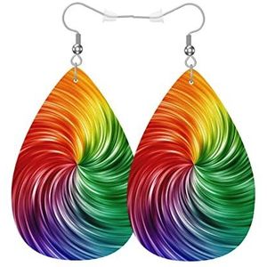 Oorbellen Regenboog Vortex, Kleurrijke Regenboog Geometrische Strepen Lijnen Swirl Lederen Lichtgewicht Blad Dangle Leuke Oorbellen Teardrop Oorbellen, Eén maat, Pu Kunstleer