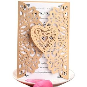 Bruiloft uitnodigingen kaart bruiloft uitnodiging kaart shell laser gesneden holle Valentijnsdag wenskaart vakantie feest bruiloft benodigdheden decoratie voor bruiloft (kleur: beige, maat: 30 stuks)