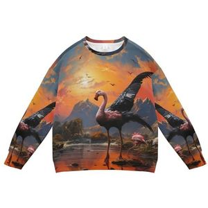 KAAVIYO Olieverfschilderij flamingo zonsondergang kinderen sweatshirt zachte lange mouwen trui ronde hals tops shirts voor jongens meisjes, Patroon., L