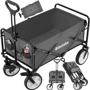Tectake® - Opvouwbare Bolderwagen Leon Bolderkar Trekkar - met Remmen - Draagkracht 80kg - Grijs