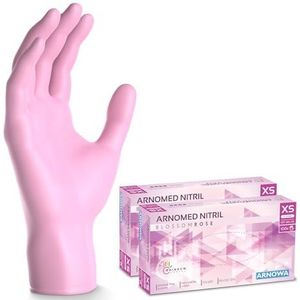 ARNOMED wegwerphandschoenen roze, wegwerphandschoenen XS, nitril handschoenen met 200 stuks per doos, poedervrij, latexvrije rubber handschoenen, verkrijgbaar in S, M, L & XL