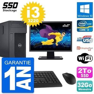 Dell PC Tower T1650 display, 22 inch, Intel Core i3-3220 RAM, 32 GB SSD, 2 TB, Windows 10, wifi (gereviseerd)