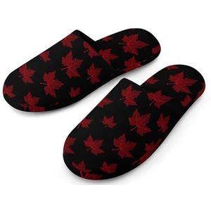 Rode esdoornblad pantoffels voor dames, met volledige print, warme anti-slip rubberen zool voor binnenhotel 36-37 (5,5-6)