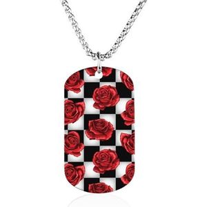 Rode Rozen Op Zwart Wit Plaid Vrouwen Verstelbare Ketting Titanium Staal Hanger Mode-sieraden Voor Reizen Bruiloft Party