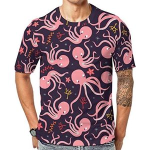 Roze Oceaan Leuke Octopus Zeester Heren Crew T-shirts Korte Mouw Tee Causale Atletische Zomer Tops