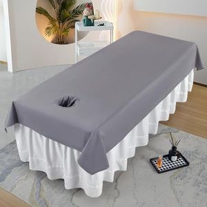Effen Kleur Beautybedhoes, Massagebedhoes Met Gezichtsgat, Zachte Wasbare SPA-massagetafelhanddoek Geschikt For Salons, SPA En Therapeuten(Gery,200cmx120cm)