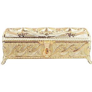 Wnvivi Vintage Sieradendoos, Legering Sieraden Verzameldoos met Rode Zachte Fluwelen Voering, Decoratieve Trinket Opbergdoos voor Family Office Decor(Goud)