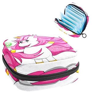 Leuke Cartoon Eenhoorn eten Lekker Snoep,Periode Pouch Draagbaar,Tampon Opbergtas,Tampon Houder voor Portemonnee Vrouwelijke Product Organizer, Meerkleurig, 4.7x6.6x6.6 in/12x17x17 cm