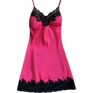 Womens Nightwear Women'S Lingerie Summer Night Lace Patchwork Mini Night Dress No Chest Pad Sleepwear For Ladies-Rose Red-Xxl