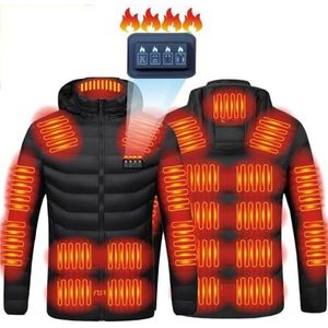 Verwarmde jas Elektrische USB-verwarmingsjas, 21 verwarmingszones USB-opladen Verwarmde vesten Lange mouwen, Unisex verwarmde capuchonjas, wasbare winter verwarmde donsjassen(Black,6XL)