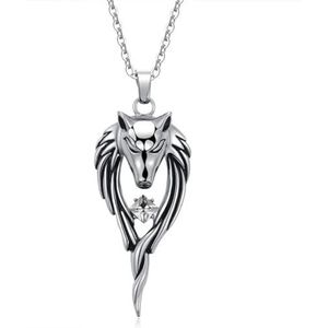 FJYIKKLO Gothic Encrusted Zirkoon Rode Diamant Ketting Mannen Hip Hop Domdomie Hebzuchtige Wolf Hanger Kruis Ketting Sieraden Halloween Gift2023, Metaal