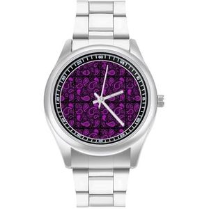 Paarse Paisley Klassieke Heren Horloges voor Vrouwen Casual Mode Zakelijke Jurk Horloge Geschenken