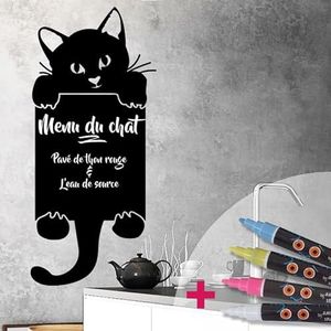 Sticker leisteen schoolbord – zelfklevende muurstickers – kat gemaakt koekoek + 4 vloeibare krijtjes – 120 x 55 cm