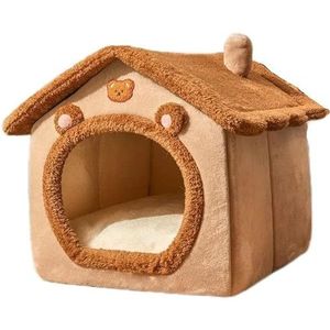 Opvouwbaar hondenhuis for katten en kleine honden, ingesloten, warm pluche slaapnestbed met afneembaar kussen, binnenhuisdierengrotbedtent (Color : BN, Size : M-48x40x39cm)