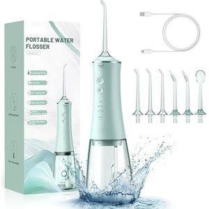 Monddouche, waterflosser, draadtandenstoker, mondspoelmachine, 4 mondstukken, 4 standen, magnetisch, oplaadbaar(Green)