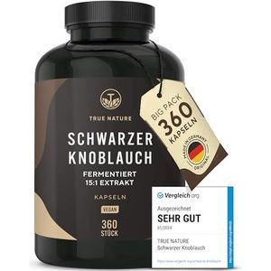 Gefermenteerde Zwarte Knoflook - 360 Capsules - Veganistisch - Immuniteit Hartgezondheid Bloedcirculatie
