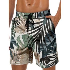 Lzzidou Zwembroek voor heren, 9 inch binnenbeenlengte, badpak, Hawaiiaanse badpakken, mesh voering, strandshorts met zakken, Bananenbladeren, M