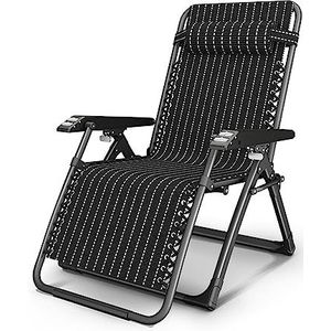 GEIRONV Outdoor Lounger Chair, for Deck Beach Yard Draagbare Zero Gravity Recliner Stoelen Met Kussen Verstelbare Lounger Recliners Fauteuils (Color : Black stripe, Size : 66x72x110cm)