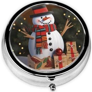 Kerst Karton Sneeuwpop Pillendoos 3 Compartiment Kleine Pillenetui voor Portemonnee & Pocket Metalen Medicijnkoffer met Spiegel Draagbare Reizen Pillendoos Geneeskunde Organizer