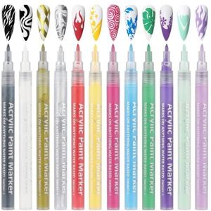 yeeplant 3D Nail Art Schilderen pennen in 12 kleuren, acryl marker voor doe-het-zelf nagelontwerpen, manicure-gereedschap voor stippen en strepen, ideale schoonheidscadeaus voor vrouwen en meisjes