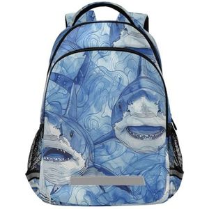 Schattige haaienpuppy's blauwe vis rugzak kinderen meisjes jongens schoolrugzak met reflectoren daypack reistas voor dames heren, Schattige mode, 29.5 X 17.5 X 42.5 cm