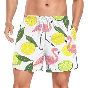 Niigeu Tropical Flamingo Bird Lemon zwembroek voor heren, sneldrogend, met zakken, Leuke mode, XXL