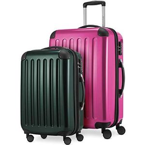 HAUPTSTADTKOFFER - Alex - 2-delige kofferset harde schaal glanzend, middelgrote koffer 65 cm + handbagage 55 cm, 74 + 42 liter, TSA, Magenta-bosgroen, 65 cm, Kofferset
