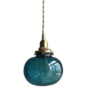 LANGDU Japanse glazen kroonluchter, Scandinavische vintage messing hanglamp, in hoogte verstelbare hanglamp for keukeneiland studeerkamer woonkamer bar(Color:Blue)
