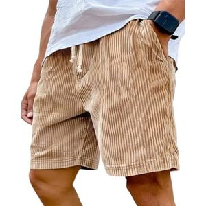 YWeiLiangSan Corduroy herenshorts - elastische tailleband, meerdere zakken voor zomer/strand en casual stijl, Kaki, 4XL Extra court
