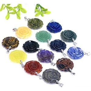25mm Rose Flower Hanger Natuurlijke Genezing Kristalsteen Kettingen Kralen Voor Energie Amulet Sieraden Maken Accessoire DIY Geschenken-Mix-10 Stuks