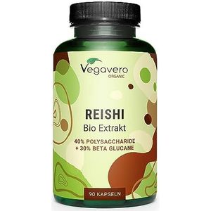 Vegavero BIOLOGISCHE Reishi capsules | 600 mg-extract (15:1) | 40% polysachariden - 30% bèta-glucanen | Laboratoriumgetest | 90 capsules | Veganistisch & zonder toevoegingen