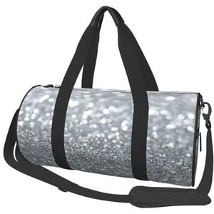 Wit Zilver Glitter Bokeh Glam Trendy Sparkle, Grote Capaciteit Reizen Plunjezak Ronde Handtas Sport Reistas Tote Bag Fitness Tas, zoals afgebeeld, Eén maat