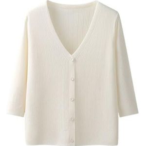 kumosaga Dames Ice Silk Cooling Knit vest, 3/4 mouwen V-hals Sun Knit Cardigan, lichtgewicht dun airconditioning shirt for dames (Color : Beige, Size : F(37-60kg))