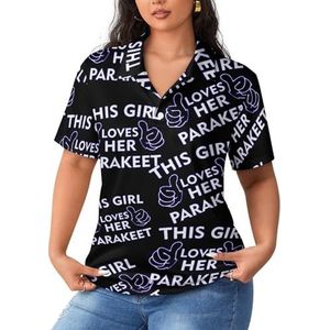 Girl Love Parakeet Dames Sport Shirt Korte Mouw Tee Golf Shirts Tops Met Knopen Workout Blouses