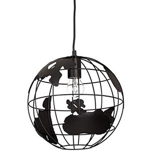 Relaxdays hanglamp wereldbol, metaal, verstelbaar, Ø 30 cm, 1-lichts, woonkamer, eetkamer, plafondlamp modern, zwart