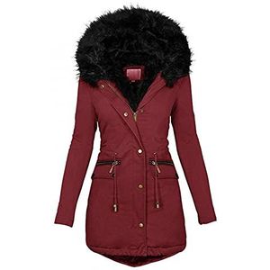 Dames winter parka jas jas jas faux bont capuchon outwear warm gevoerd katoen jas outdoor capuchon winter jas transition jas trendy kleuren donsjas katoenen jas groot, wijnrood, Medium, Casual