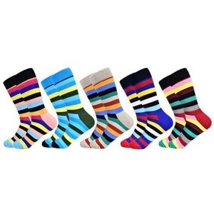 YIJIANUO 5 paar nieuwigheid heren katoen kleurrijk patroon grappige mode gelukkige crew jurk sokken, 5 paar-08, EU(40-46)