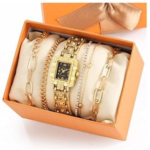 Luxe Dames Horloges Rechthoek Relief Legering Band Mode Rhinestone Armband Set Quartz Polshorloge Gift for Dames Montre Femme (Color : Gifts for her0021)
