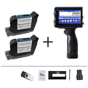 Mini Inkjet Printer 12,7/25,4 mm labelprinter, handheld inkjetprinter, QR-balk lotnummer logo patroon codering machine draagbaar instelbare afdrukhoogte(With 2 inks 25.4mm)