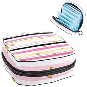 Stripe Love Heart,Periode Pouch Draagbaar,Tampon Opbergtas,Tampon Houder voor Portemonnee Vrouwelijke Product Organizer, Meerkleurig, 4.7x6.6x6.6 in/12x17x17 cm