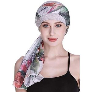 Elegante chemo-muts met zijden sjaals voor vrouwen met , slaapmutsen voor vrouwen met haarverlies, Licht Gezondheid Grijs, one size