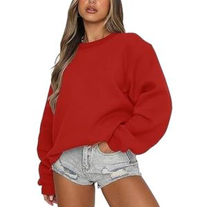 Leader of the Beauty Oversized sweatshirt met ronde hals voor dames, pullovertruien met lange mouwen herfstoutfits 2024, Rood, S