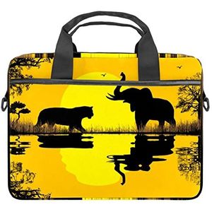 Afrikaanse Zonsondergang Olifant Wilde Dier Laptop Schoudertas Crossbody Aktetas Messenger Sleeve voor 13 13.3 14.5 Inch Laptop Tablet Beschermen Tote Tas Case, Meerkleurig, 11x14.5x1.2in /28x36.8x3 cm