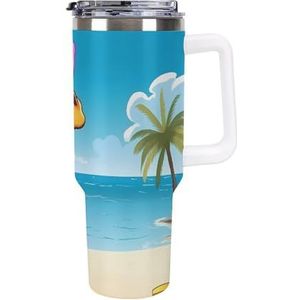 RTFGHJS 40 oz Tumbler Giraffe Strand Geïsoleerde Tumbler Reizen Koffiemok met Rietjesdeksel Roestvrijstalen Waterfles Vacuüm Geïsoleerde Tumbler voor Sport Werk Auto Reizen Weekends